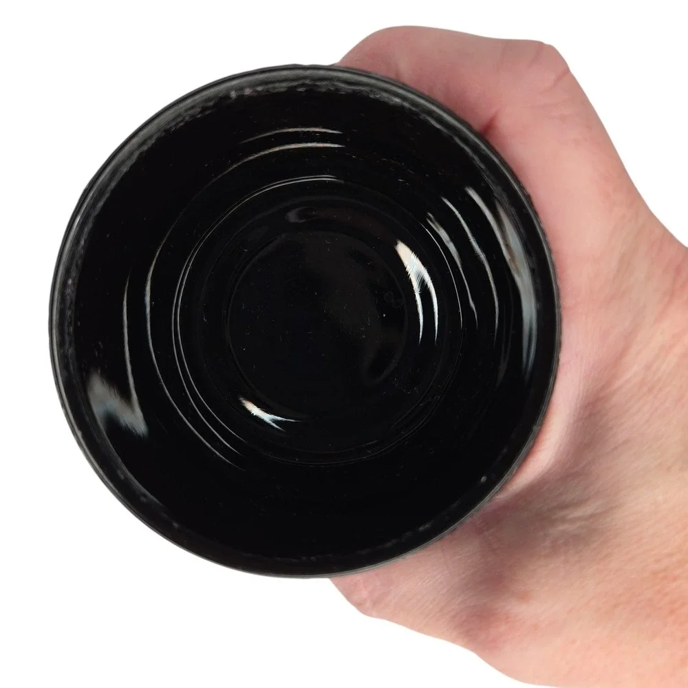Antique Victorian Black Glass Vanity Powder Lidded Jar With Gold Trim Cottage
